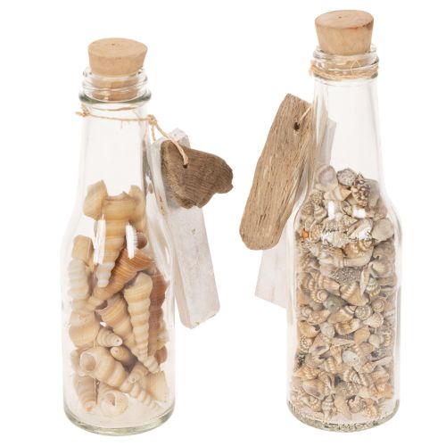 Glasflasche Deko mit Muscheln und Anhänger maritime Tischdeko 17cm 2St | Floristik24.de