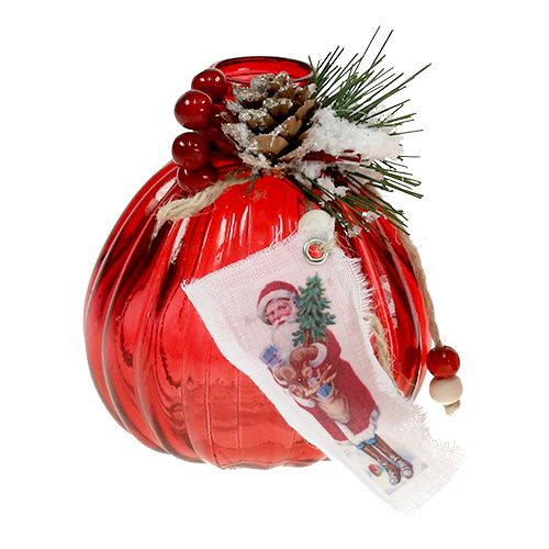 Floristik24 Glasflasche mit Tanne und Zapfen Rot 2St