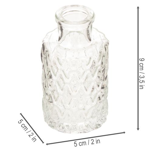 Mini Glasvase mit Rautenmuster Kleine Tischvase Flasche transparent 9cm 6St | Floristik24.de