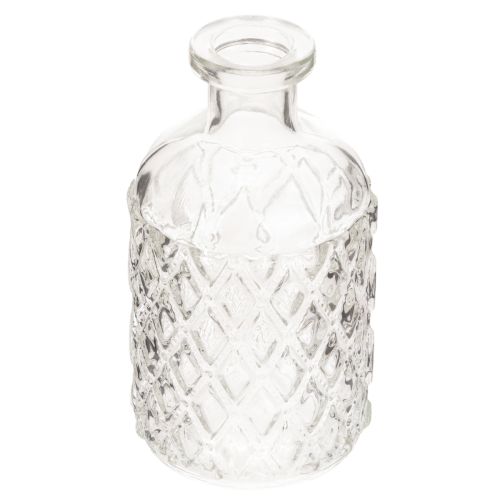 Glasflasche mit Rautenmuster Dekoflasche Vase klein 13cm 6St