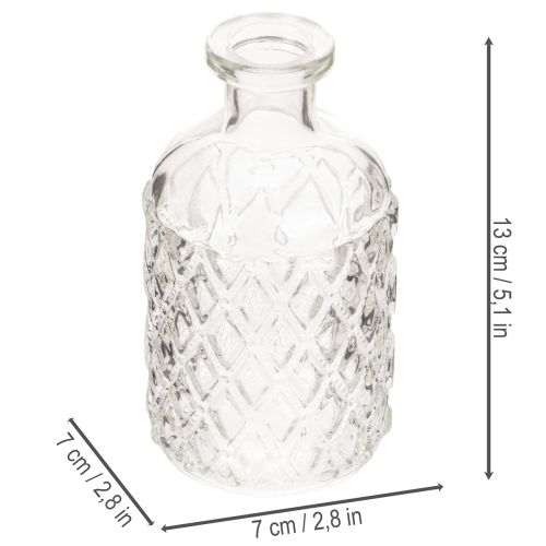 Glasflasche mit Rautenmuster Dekoflasche Vase klein 13cm 6St | Floristik24.de