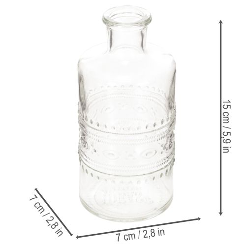Glasflasche mit Muster zylindrisch klar Dekovase 15cm 6St | Floristik24.de