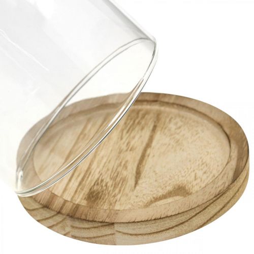 Floristik24 Dekoglocke, Glaskuppel mit Holzteller, Tischschmuck H16cm Ø12,5cm