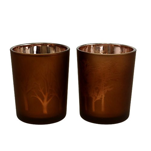 Floristik24 Glasteelicht mit Muster Braun Ø5,5cm H6,5cm 4St