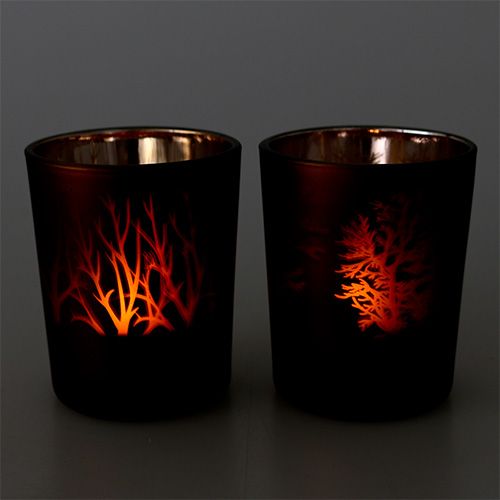 Floristik24 Glasteelicht mit Muster Braun Ø5,5cm H6,5cm 4St