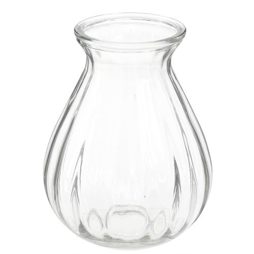 Floristik24 Glasvase bauchig Vase mit Rillen Klar Ø11cm H14cm 2St