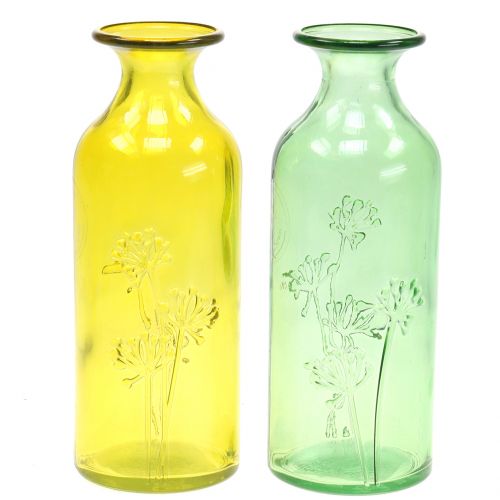Floristik24 Glasvase Flasche Gelb, Grün H19cm 2St