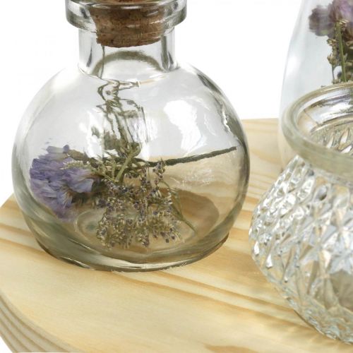 Vasenset auf Holztablett, Tischdeko mit Trockenblumen, Windlicht Naturfarben, Transparent Ø18cm