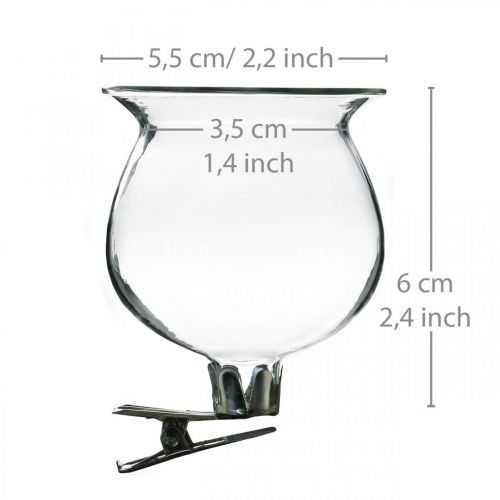 Artikel Glasvase Glocke mit Clip Klar Ø5,5cm H6cm 4St