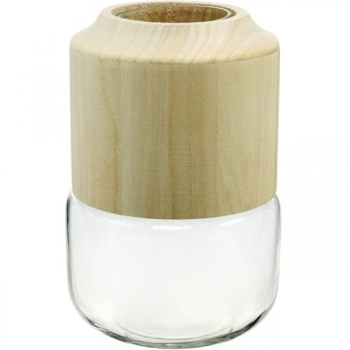 Artikel Glasvase mit Holz Deko Vase für Trockenfloristik H20cm