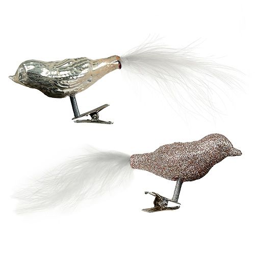 Floristik24 Glasvogel am Clip Creme 7,5cm 3St