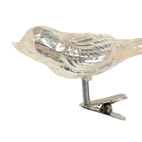 Floristik24 Glasvogel am Clip Creme 7,5cm 3St
