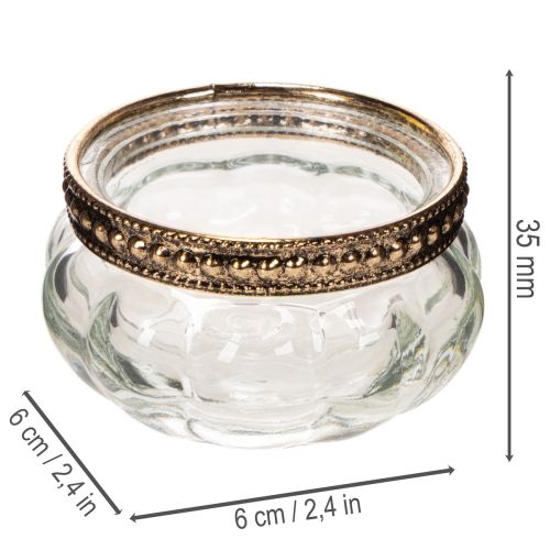 Teelichthalter aus Glas mit dekorativem Metallrand 6cm 4St | Floristik24.de