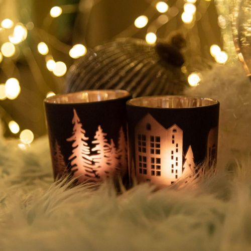 Floristik24 Windlichter, Teelichthalter Glas Weihnachten Schwarz Ø7cm 2St