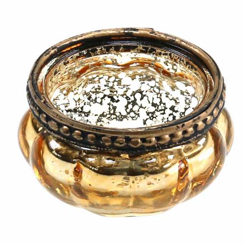 Floristik24 Teelichtglas Antik Gold mit Metallrand Ø6cm H3,5cm