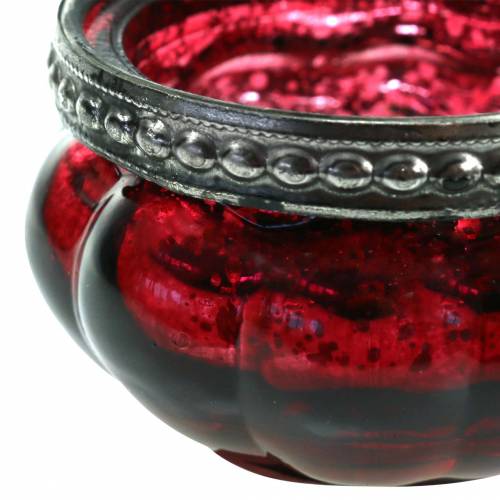Floristik24 Teelichtglas Antik Rot, Silber mit Metallrand Ø6cm H3,5cm