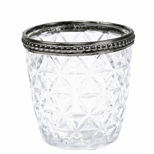 Glaswindlicht Antik mit Metallrand Ø7,5cm H7,5cm