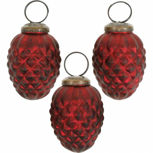 Floristik24 Baumschmuck Zapfen Rot Echtglas 6cm 3St