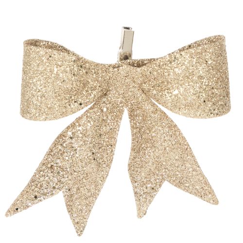 Glitzerschleife Dekoschleife Gold mit Clip 11cm 4St kaufen | Floristik24.de