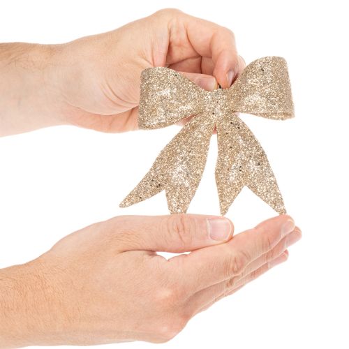 Glitzerschleife Dekoschleife Gold mit Clip 11cm 4St | Floristik24.de