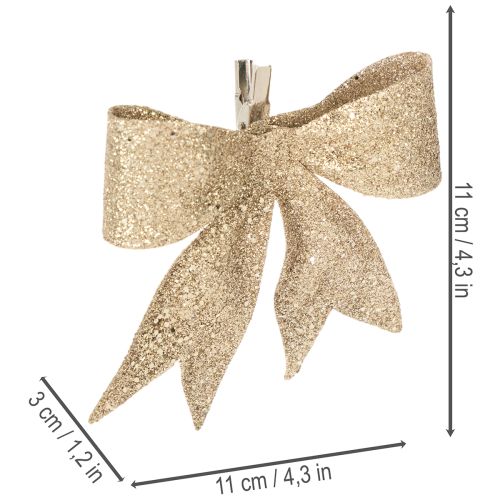 Glitzerschleife Dekoschleife Gold mit Clip 11cm 4St | Floristik24.de