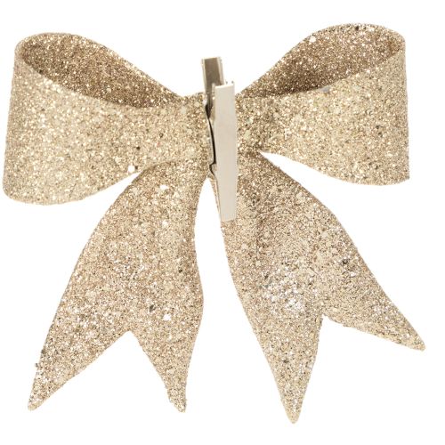Glitzerschleife Dekoschleife Gold mit Clip 11cm 4St | Floristik24.de