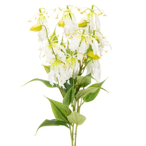 Künstliche Gloriosa Blume weiss gelb eleganter Blütenzweig für Dekoration 80cm 3St