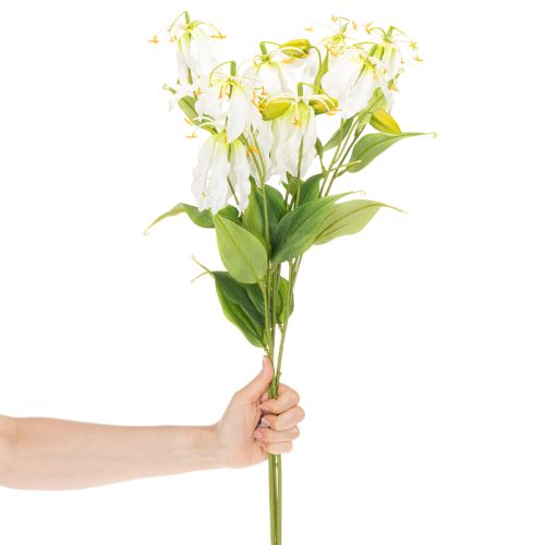 Artikel Künstliche Gloriosa Blume weiss gelb eleganter Blütenzweig für Dekoration 80cm 3St