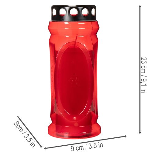 Grabkerze Rot Deckel Schwarz Gedenkkerze 4 Tage 23cm | Floristik24.de