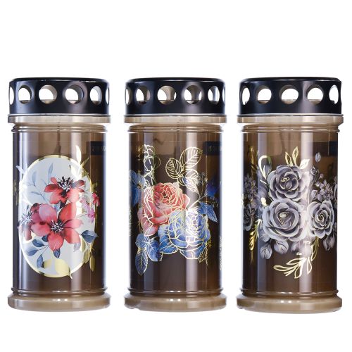 Floristik24 Grabkerzen Braun Grablichter Blumen Ø7,5cm H16,5cm 6 St