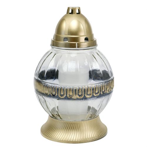 Grablicht Glas mit Ornament Ø16cm H28,5cm Gold 2St