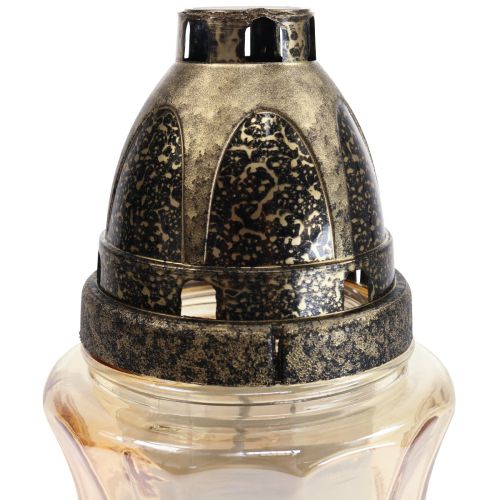 Floristik24 Grablicht Glas Ranken Rosen H26cm Ø12cm Getönt Gold 24–30h