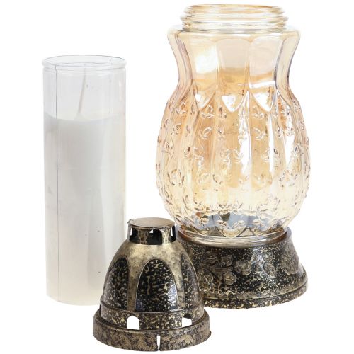 Floristik24 Grablicht Glas Ranken Rosen H26cm Ø12cm Getönt Gold 24–30h