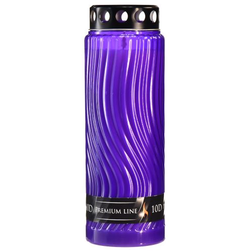 Floristik24 Grabkerze Deckel Motiv Blüte Schwarz Lila Ø9cm H27cm