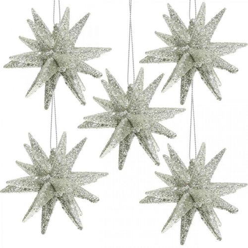 Floristik24 Glitzer Sterne zum Hängen Champagner Christbaumschmuck 7,5cm 8St