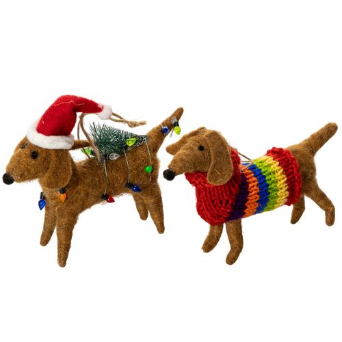 Deko Hund Dackel Anhänger für Weihnachtsbaum 16cm 2St