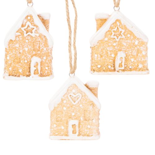 Lebkuchenhaus Keramik Hängedeko winterliche Weihnachtsdekoration 6cm 3St | Floristik24.de