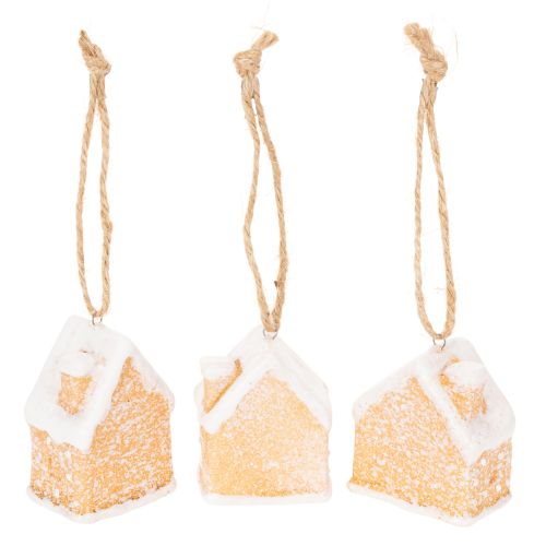 Lebkuchenhaus Keramik Hängedeko winterliche Weihnachtsdekoration 6cm 3St | Floristik24.de
