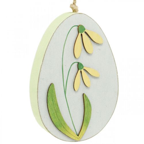 Artikel Eier zum Hängen, Ostereier aus Holz, Blumen-Motiv, Löwenzahn Schneeglöckchen Winterling H14cm 3St