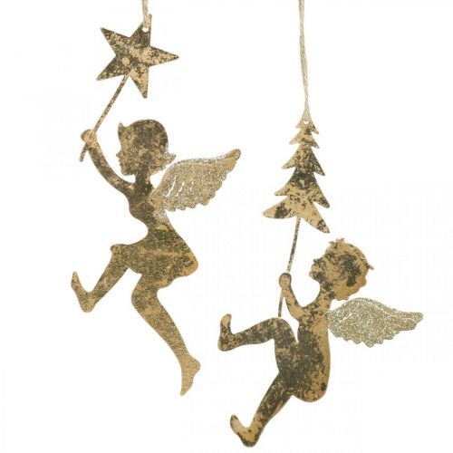 Engel Anhänger Golden, Weihnachtsengel Deko H20/21,5cm 4St