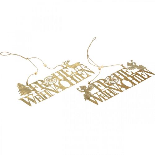 Artikel Weihnachtsdeko, “Frohe Weihnachten”, Rentier, Engel Golden 27/28×11cm 2er-Set