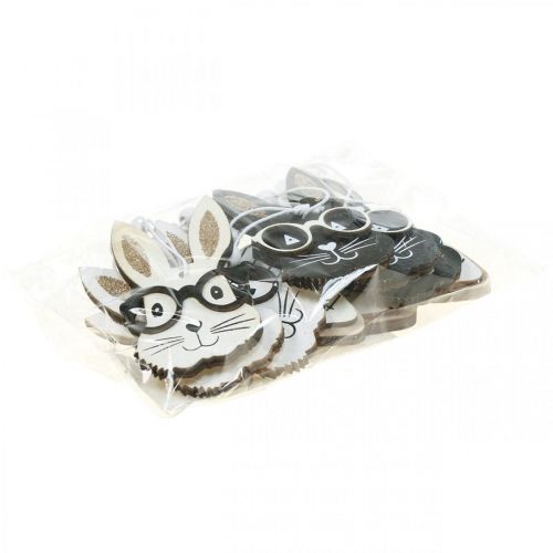 Artikel Holz Anhänger Hase mit Brille Möhre Glitter 4×7,5cm 9St