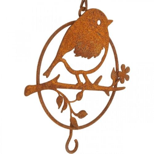 Metallvogel zum Hängen, Futterstelle, Vogel mit Haken Edelrost 11,5×13cm