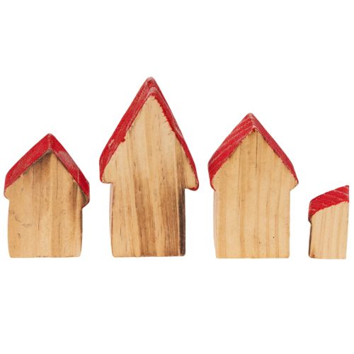 Holz Dekohaus Set mit roten Dächern und Tannenbäumen 12cm 6-tlg | Floristik24.de