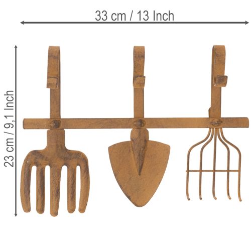 Hakenleiste Gartenwerkzeuge, Gartendeko, Harke Spaten Rechen, Garderobe aus Metall Edelrost L33,5cm | Floristik24.de