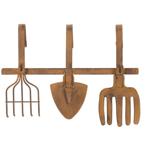Hakenleiste Gartenwerkzeuge, Gartendeko, Harke Spaten Rechen, Garderobe aus Metall Edelrost L33,5cm | Floristik24.de