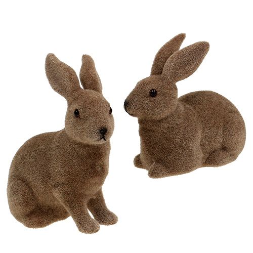 Artikel Hase beflockt Braun 11cm, 13,5cm 6St