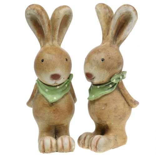 Floristik24 Osterhase mit Halstuch Braun, Grün 26cm 2St