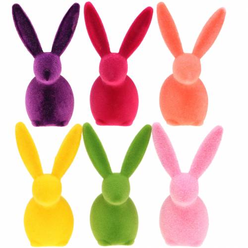 Floristik24 Hase beflockt Bunt H13cm Sortiert 6 St