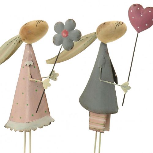 Floristik24 Frühlingsdeko, Hasen aus Metall, Ostern, Hasenpärchen, Valentinstag Rosa, Blau 29,5/31,5cm 2er-Set